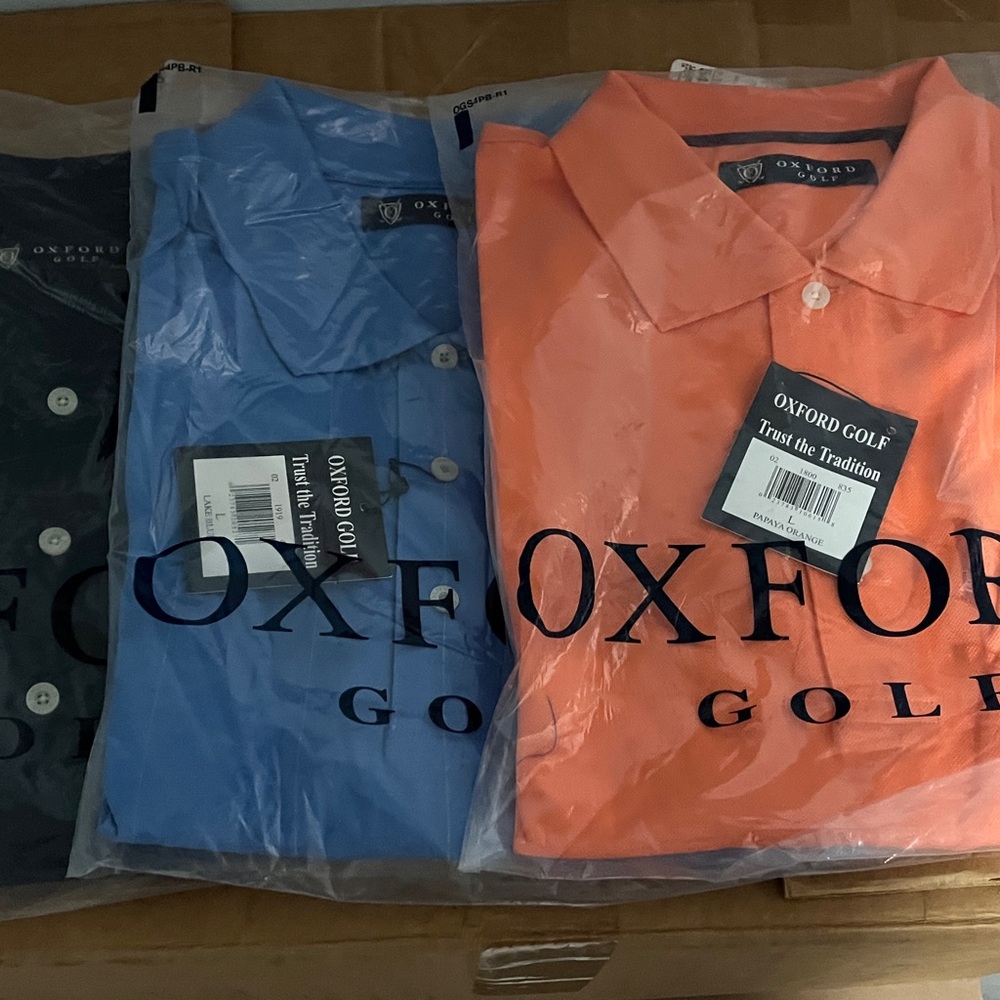 NWT Set of 3 Oxford Brand Men's 100% Cotton Knit Golf Shirts Size Large Logo
